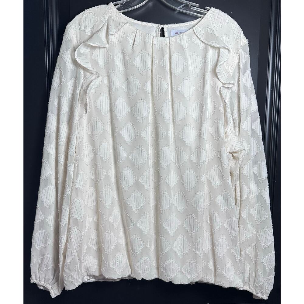 Liz Claiborne Ivory and Gold Career Blouse Women's XXL Long Sleeves Textured